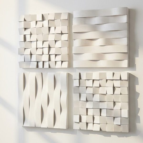 Set mural 3D de madera en blanco roto para decoraciĂ³n de pared