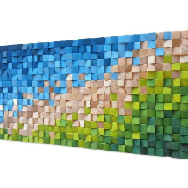 Cuadro mural grande en madera azul y verde