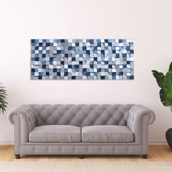 Cuadro mural grande en madera azul y plateado