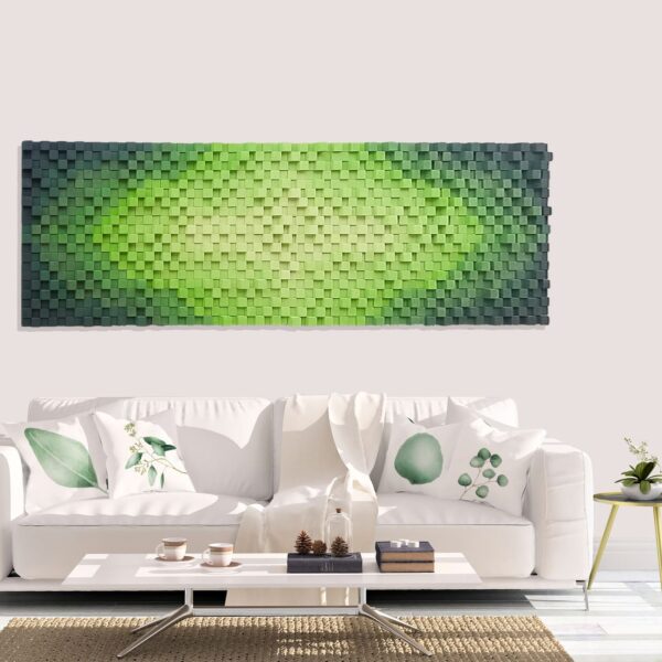 Gran mural de madera en tonos verdes
