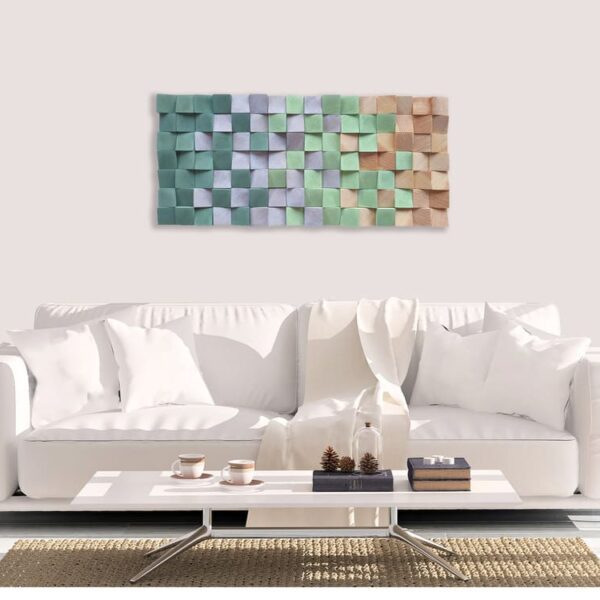 Mosaico mural de madera en tonos verdes