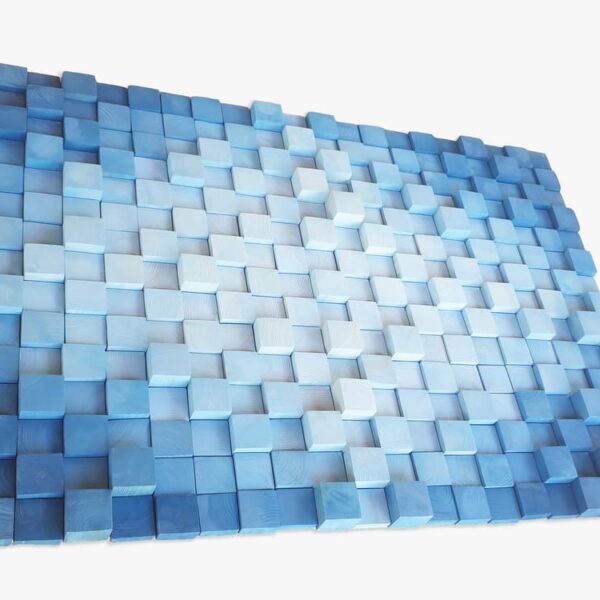 Mural de madera en tonos azules