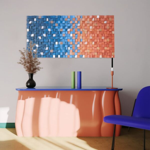 Mural de madera en tonos fuego y agua