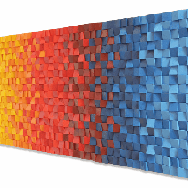 Mural de madera colorido en degradado fuego-agua