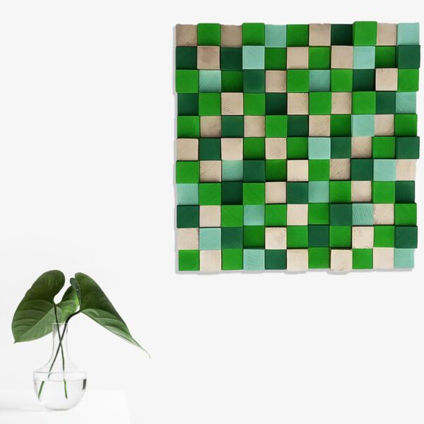 Cuadro mural de madera en tonos verdes con toques dorados