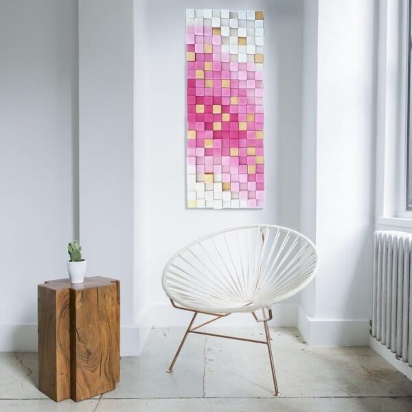 Cuadro mural de madera en rosa y dorado