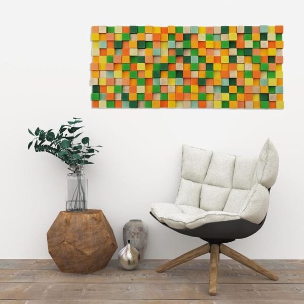 Mosaico mural 3D de madera en colores vivos