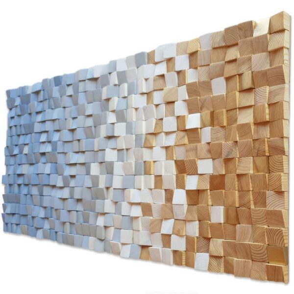 Cuadro mural grande de madera en degradado azul cielo