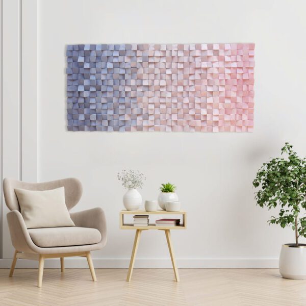 Cuadro de madera en tonos rosa y azul