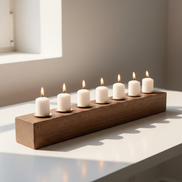 Centro de mesa artesanal de 65 cm con velas blancas