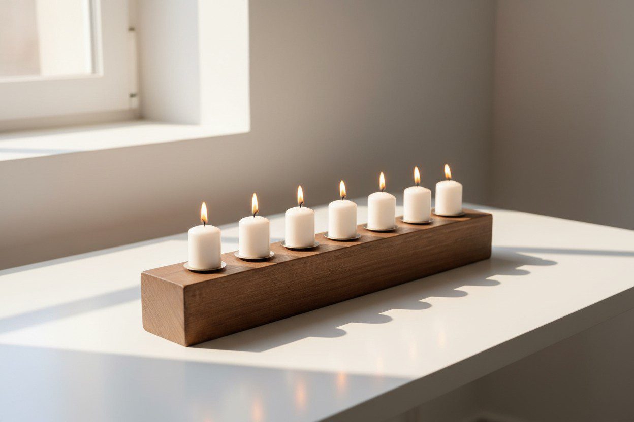 Centro de mesa artesanal de 65 cm con velas blancas