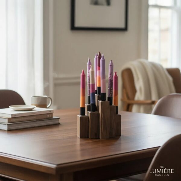 Centro de mesa grande con nueve velas artesanales