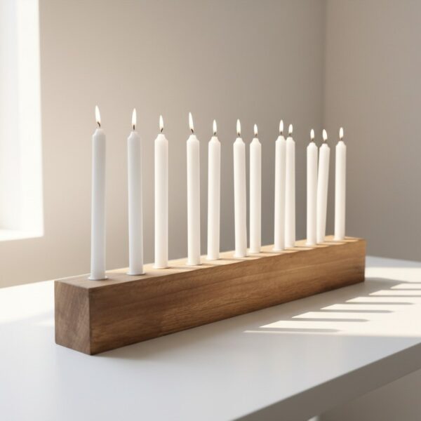 Centro de mesa de madera 65 cm con 12 velas blancas Ø20