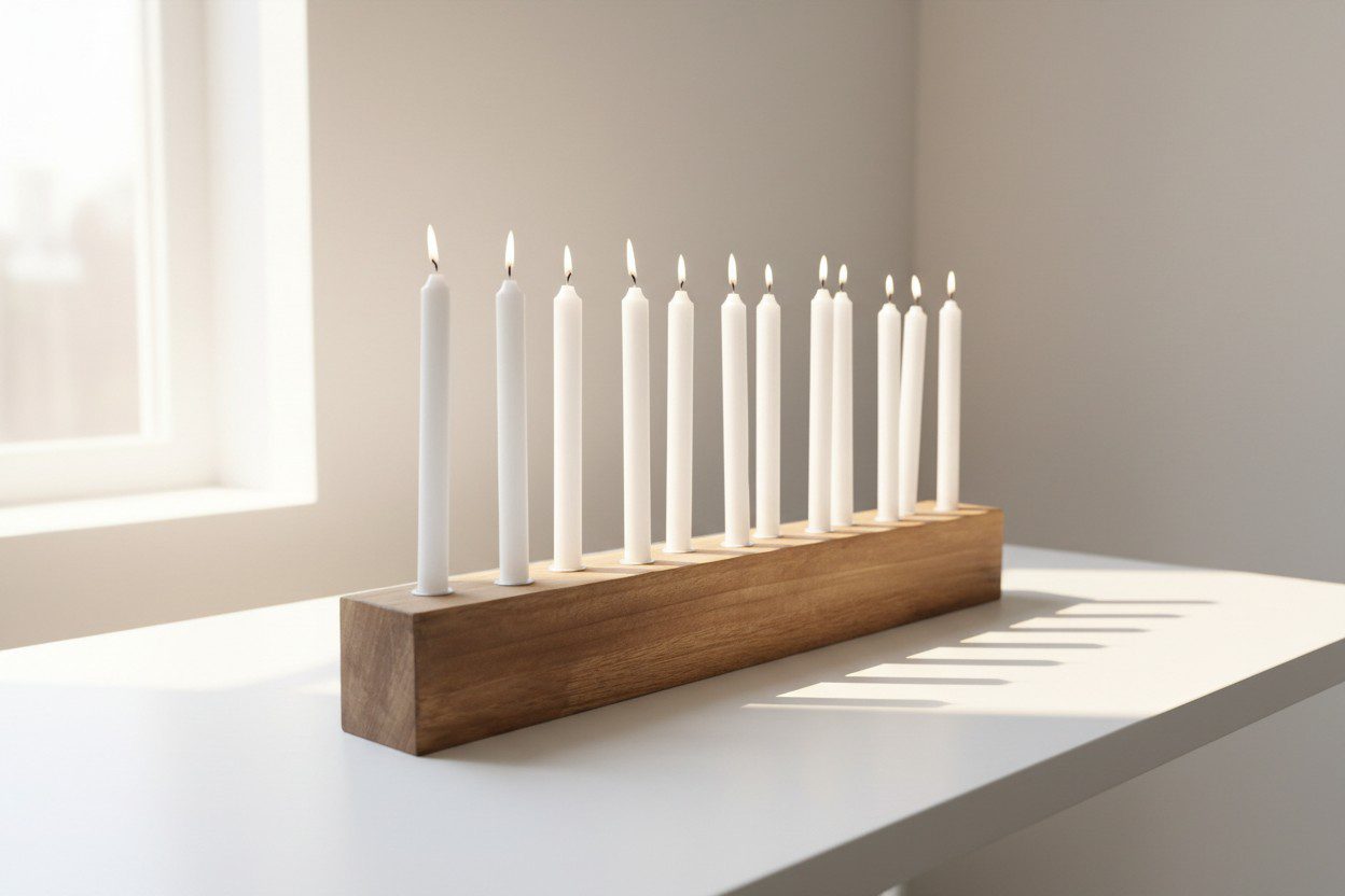 Centro de mesa de madera 65 cm con 12 velas blancas Ø20