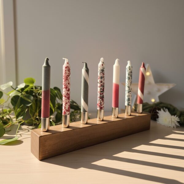 Portavelas madera Navidad con 7 velas incluidas · Dos colores · Centro de mesa